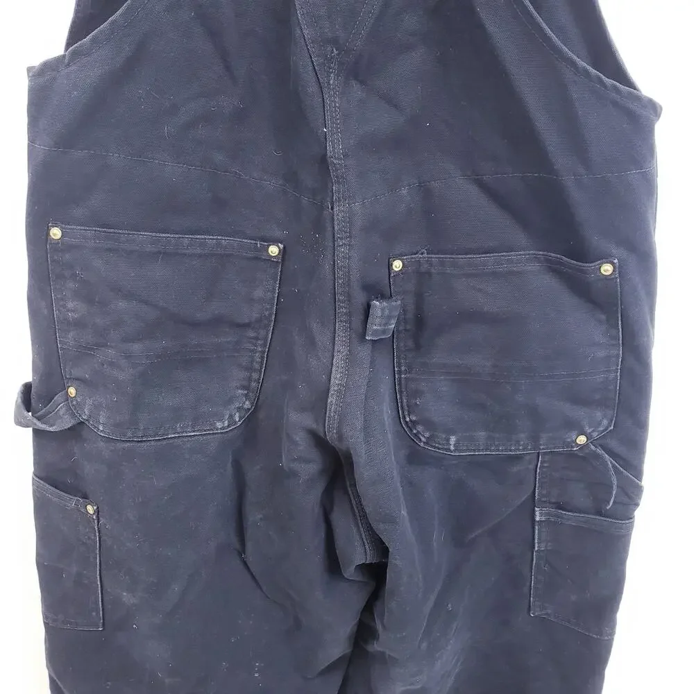 Carhartt Overalls Mens 36x30 Black Bib Double Knee Insulated R02 BLK - Picture 7 of 11